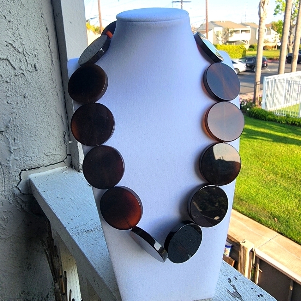 NWT 1091 Cts Massive 37mm Agate Disc Beaded Crystal Gemstone Statement  Necklace - Picture 4 of 13